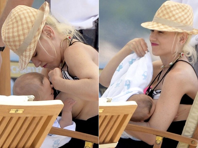Гвен Стефани кормит ребенка грудью на пляже